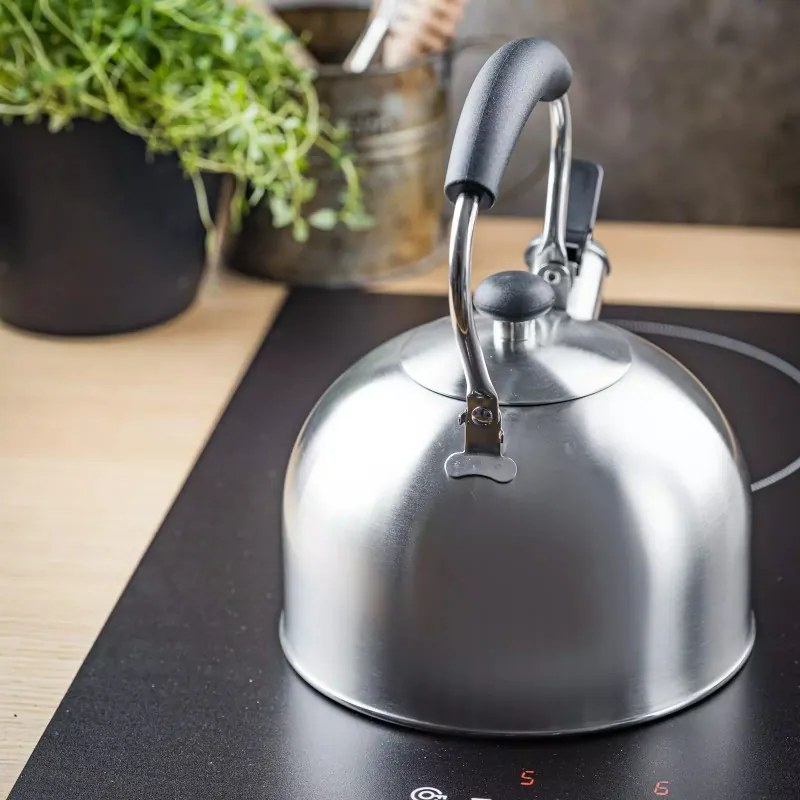 Ceainic cu fluier Kinghoff KH 1859, 2.5 l, Inducтie, Mаner din lemn, Inox