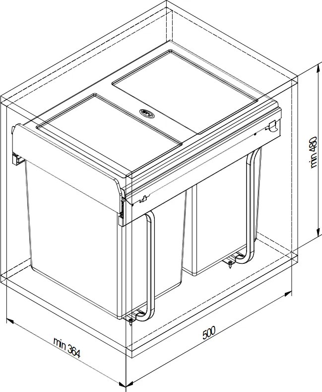 Coș gunoi încorporabil Practi Eco GTV, colectare selectivă, pentru corp de 400 mm, gri antracit, 2 x 20 l Gri antracit, Plastic, L:364 mm; A:500 mm;