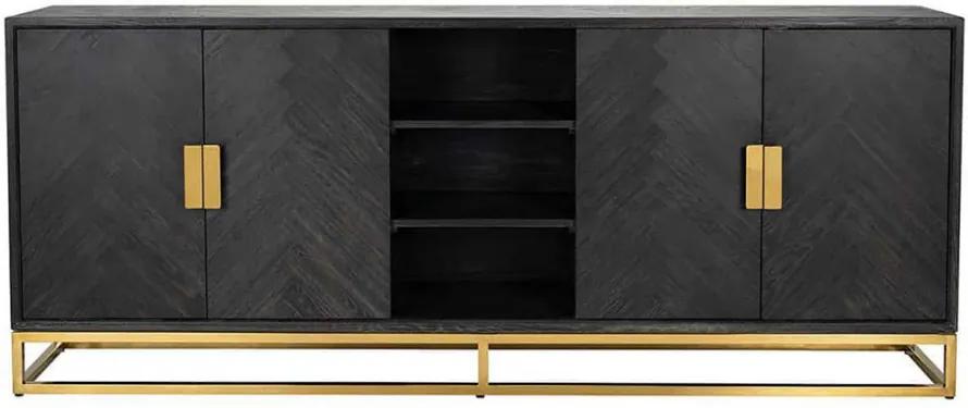 Bufet inferior negru/auriu din lemn si inox 225 cm Blackbone Sideboard Big Gold Richmond Interiors