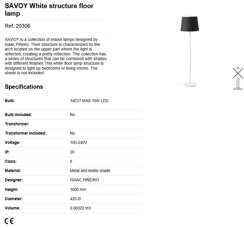 Lampadar / Lampa de podea moderna design elegant SAVOY alba