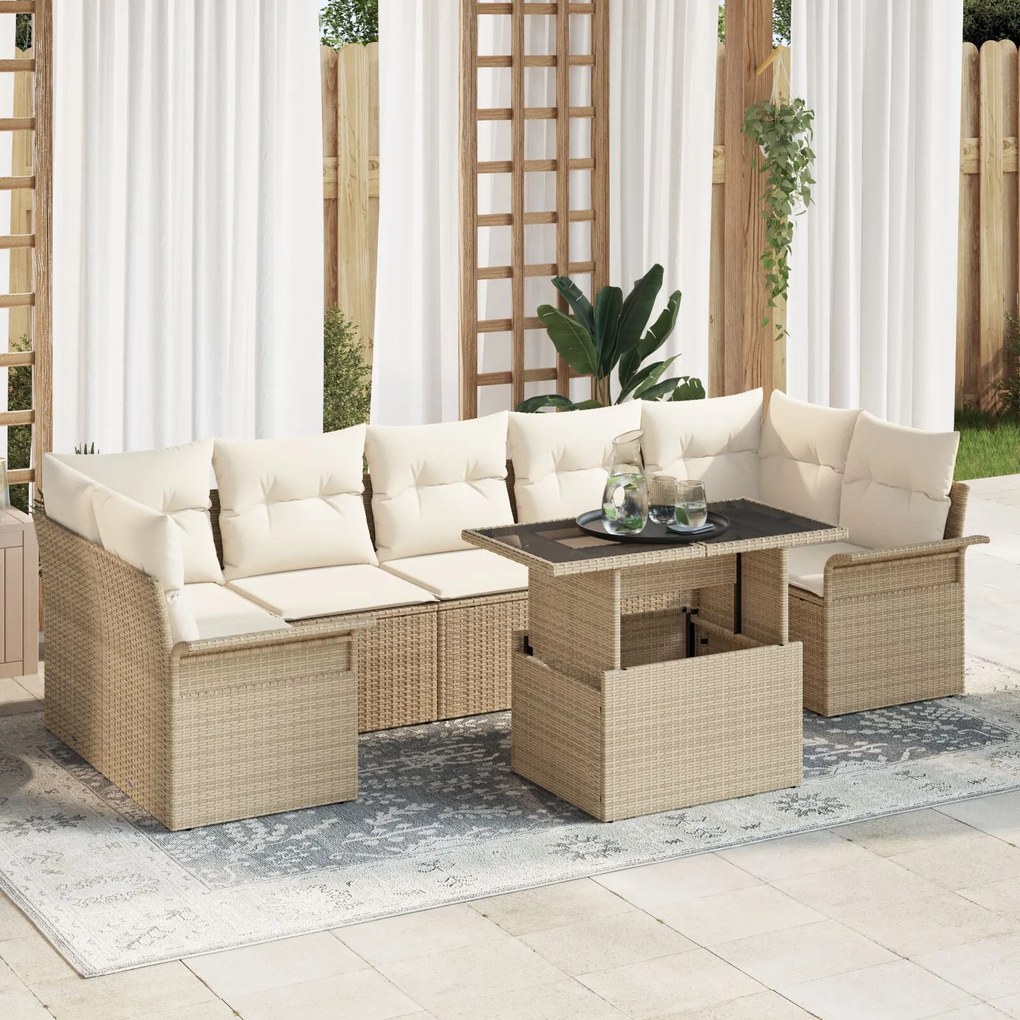 vidaXL Set de canapele de grădină 8 piese cu perne, bej, din rattan sintetic