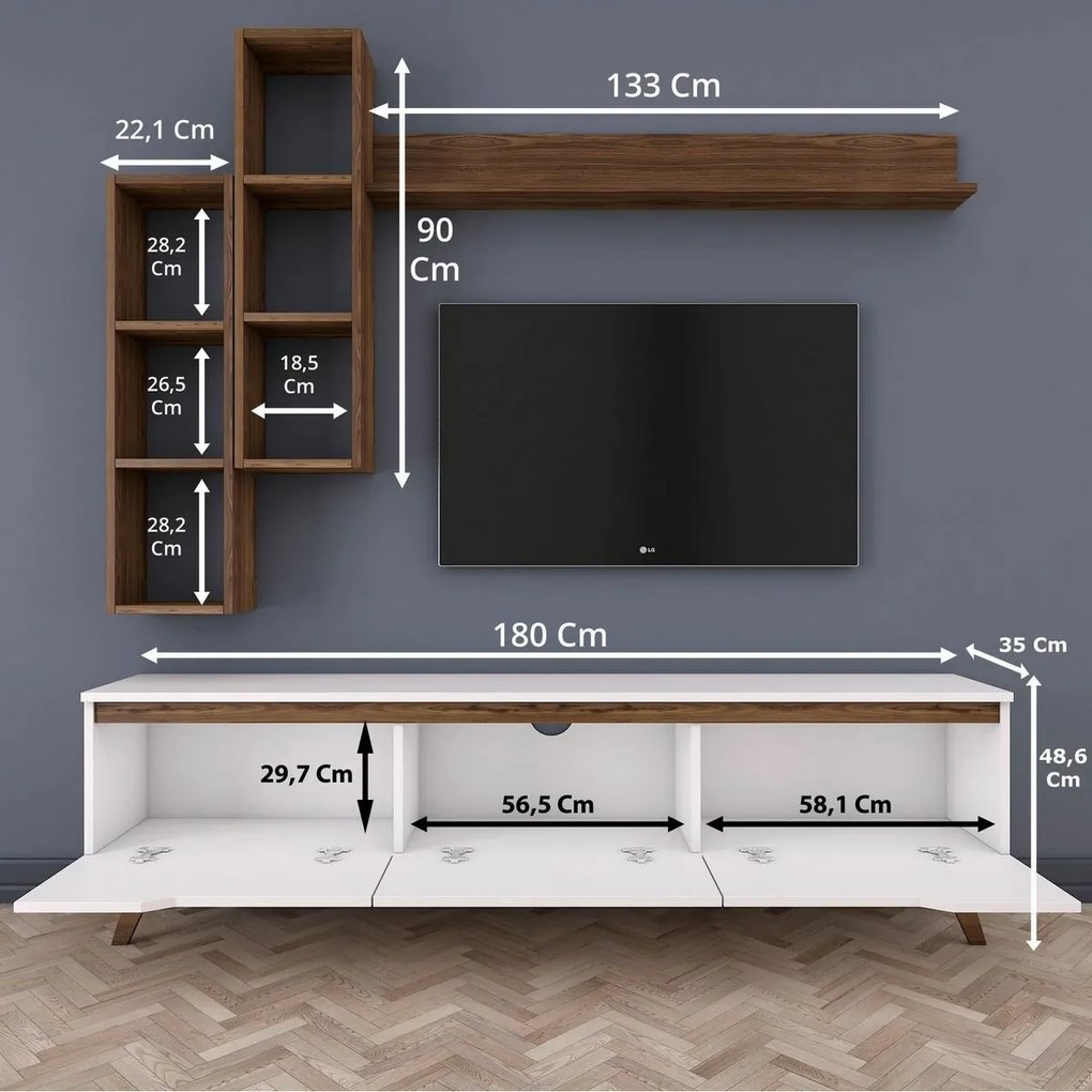 Perete TV Mia Walnut and White