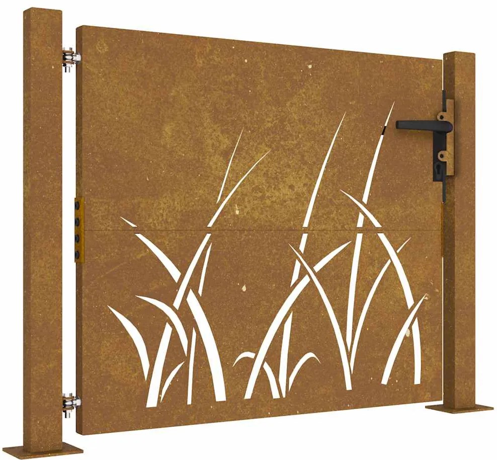 vidaXL Poartă de grădină 100x75 cm, oțel corten, design cu iarbă