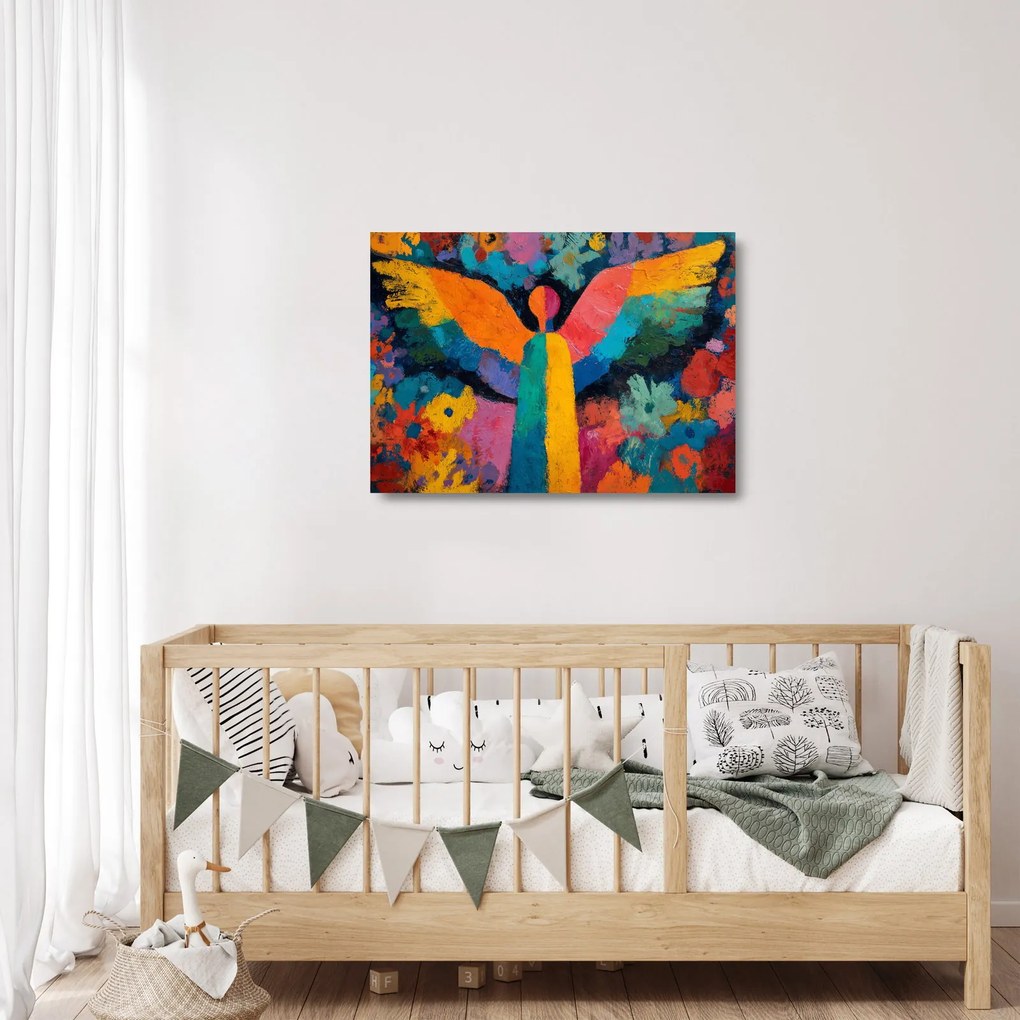 Tablou pe sticlă - Înger abstract cu flori (70x50 cm)