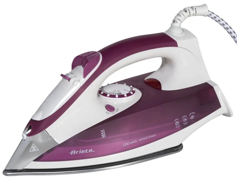 Fier de calcat Ariete STEAM 6215/00, 2200W, 0.28 L, Placa de otel, Auto-curatare, Roz