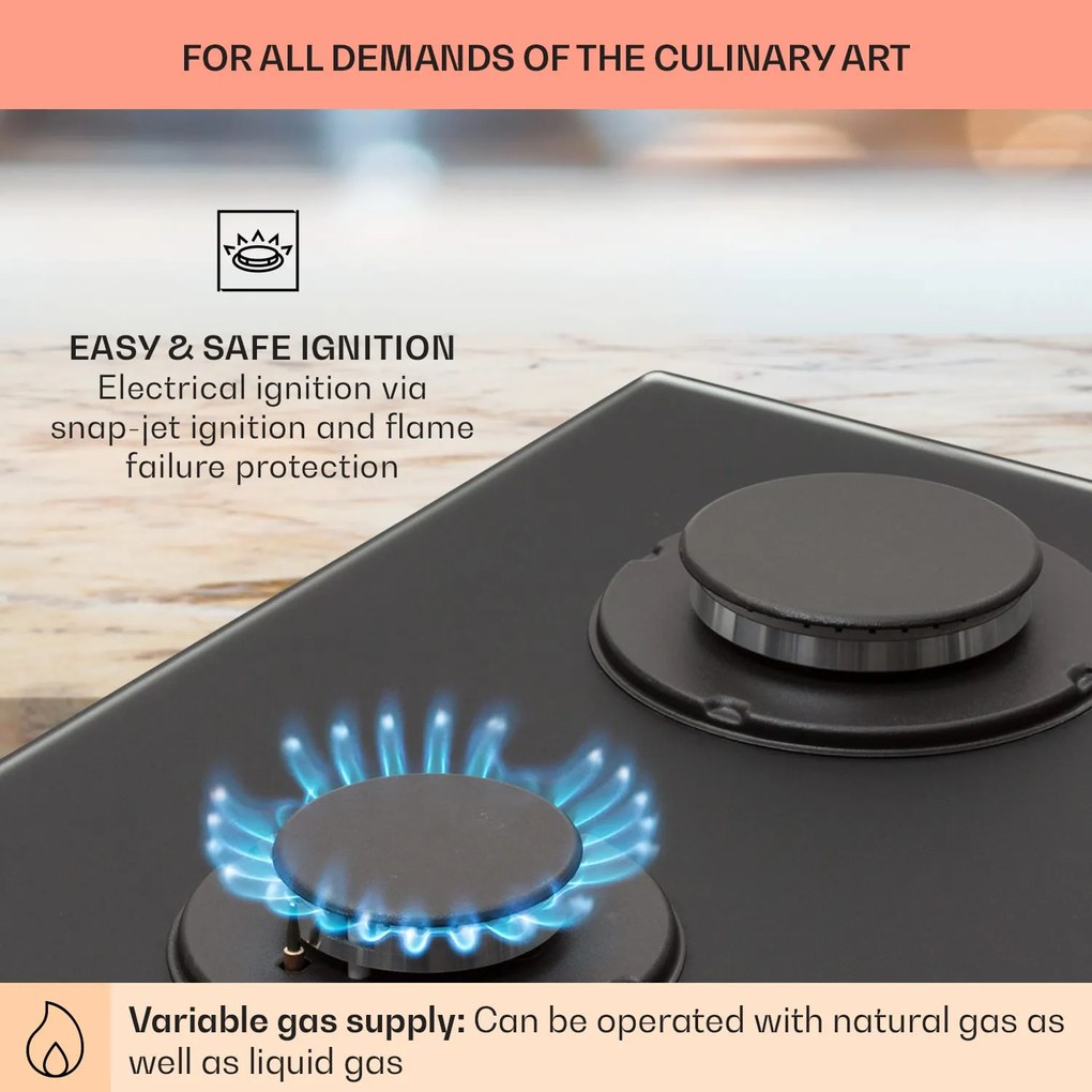 Firetale, plită cu gaz, 2 arzătoare, arzătoare din aluminiu, gaz natural/propan, inclusiv furtun și reductor de presiune