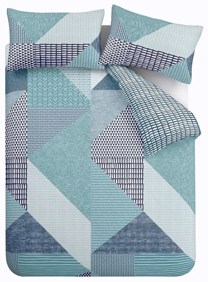 Lenjerie de pat albastru-verde pentru pat de o persoană 135x200 cm Larsson Geo – Catherine Lansfield