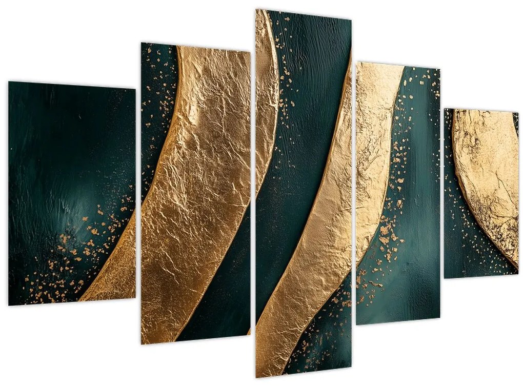 Tablou - Abstracție verde cu auriu I. (150x105 cm)