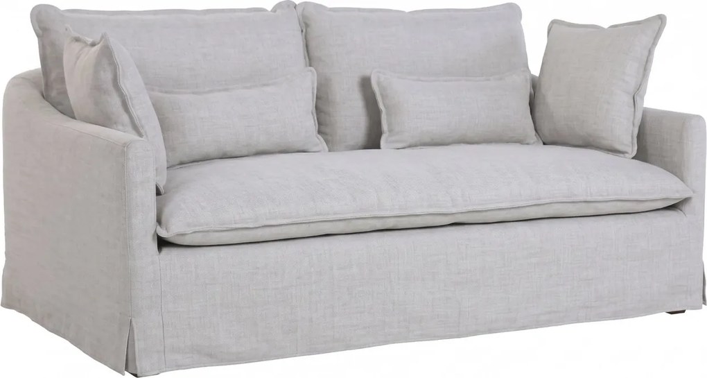 Canapea 3 locuri shabby chic din in și bumbac gri, cu husă lungă și perne cu bordură plată, 111 x 213 x 85 cm, „Feathers”