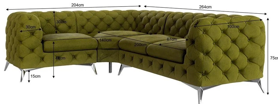 Colțar verde cu tapițerie din catifea (cu colț pe partea stângă/în formă de ”L”) Chelsea – Ropez