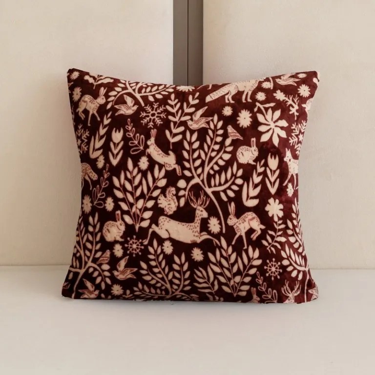 Husa cocolino pentru perna FOREST ANIMALS 45x45 cm, visiniu