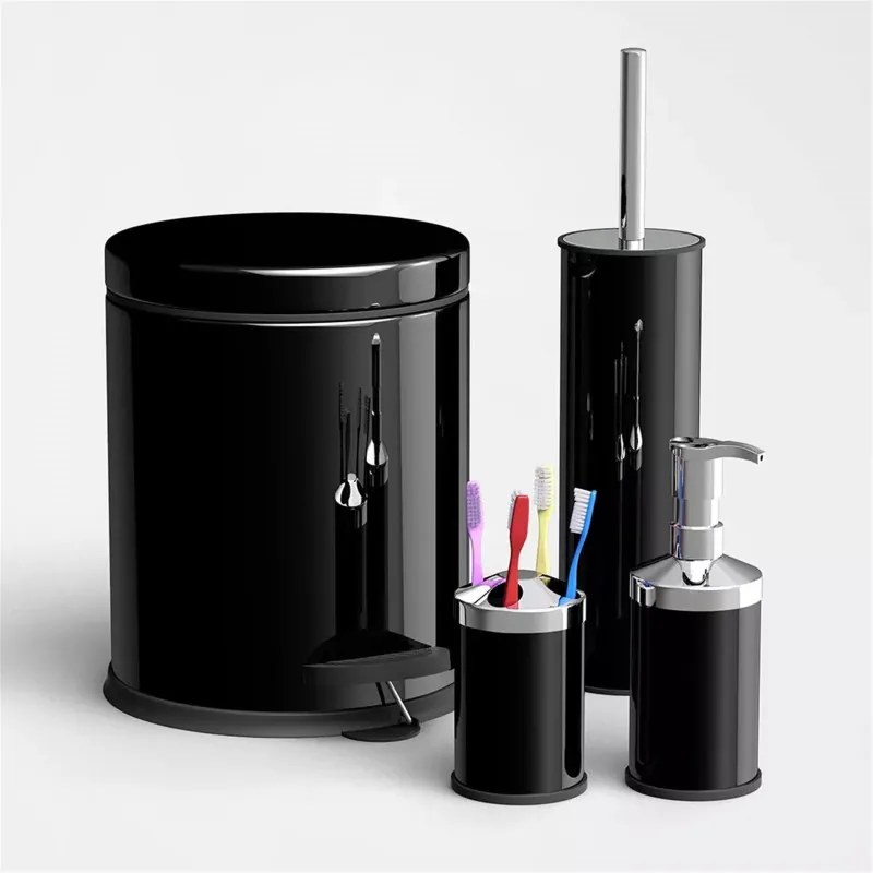 Resigilat: Set baie Vinoks 652400, Cos 5 L, Perie, Dozator de sapun, Cana, Negru