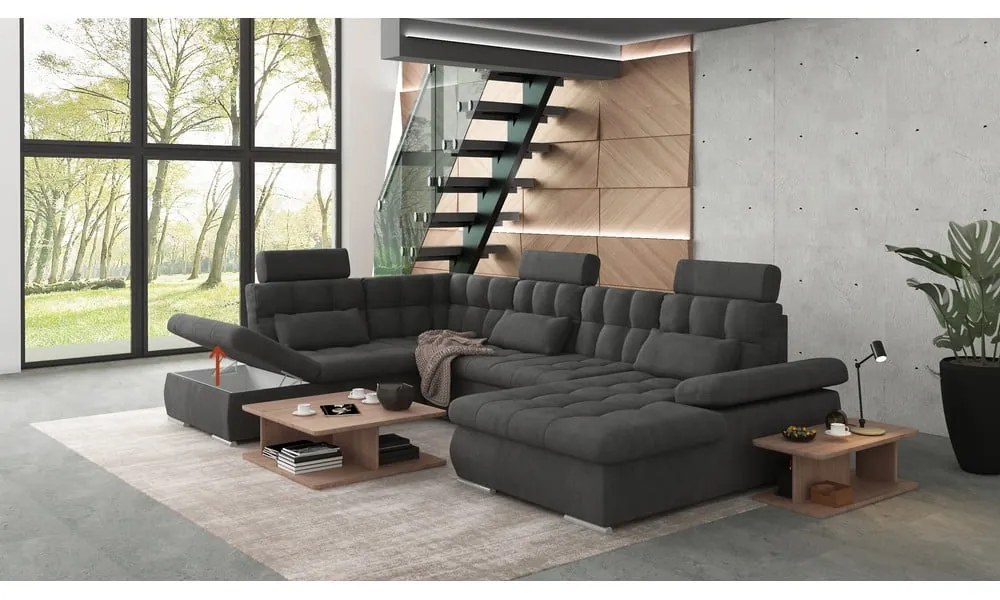 Colțar gri antracit extensibil, cu spațiu de depozitare (cu colț pe partea stângă, în formă de "U") Merkur – Ropez