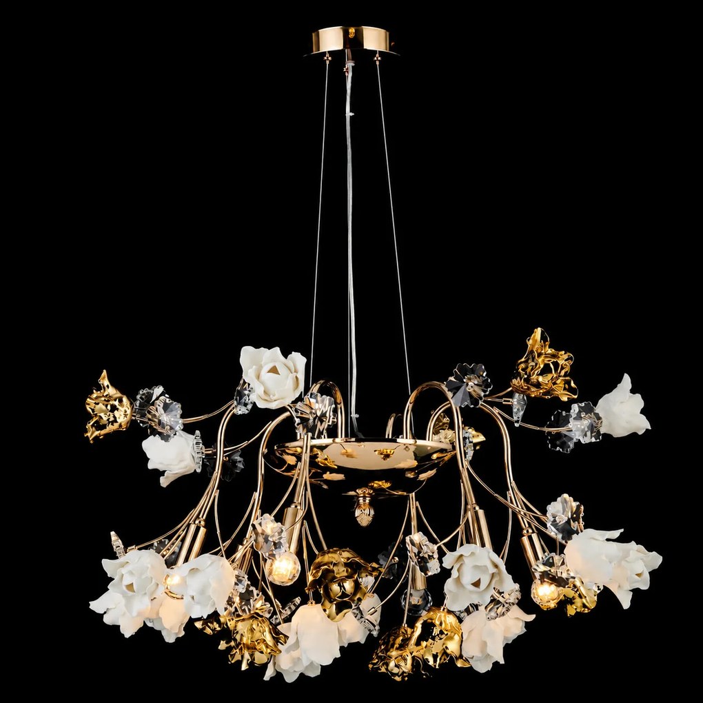 Lustra Rosalia cu Flori Ceramice, 6 Brate, Finisaj Gold - Bussy Lighting 7220-6P