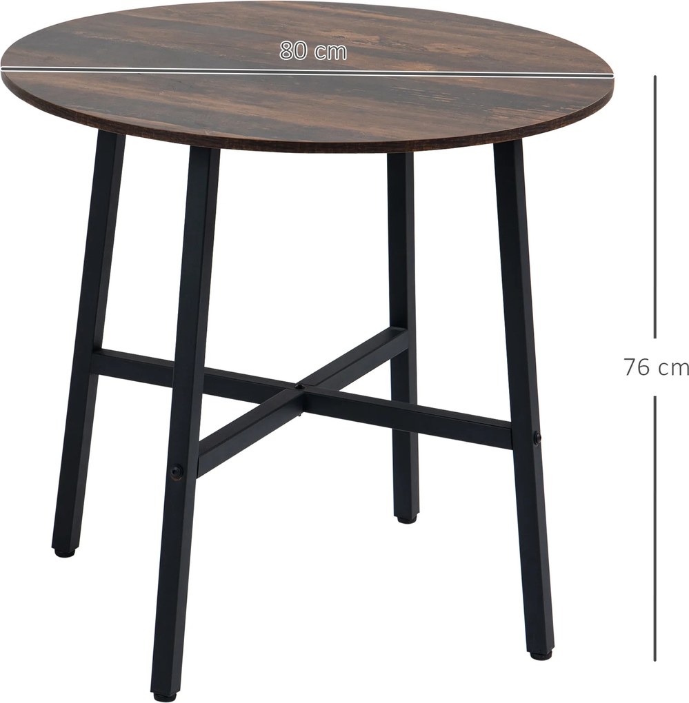 HOMCOM Masă de dining, Masă de bucătărie, masă mare, design industrial, design rustic, Φ80 x 76 cm, maro | Aosom Romania