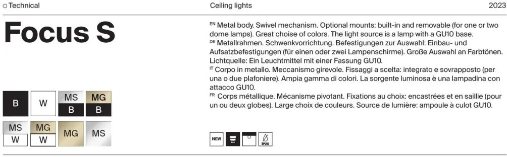 Spot incastrabil design tehnic Focus S alb, argintiu