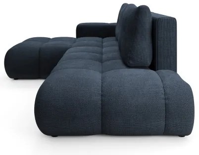 Colțar extensibil ALMADA, tapițat, în L, cu spațiu de depozitare, pe partea stângă, albastru