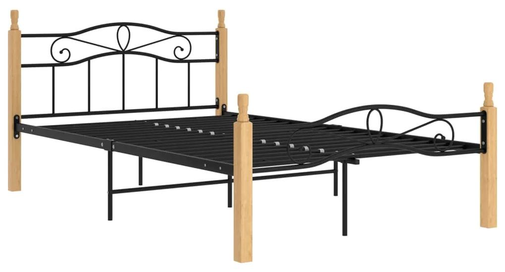 324913 vidaXL Cadru de pat, negru, 120x200 cm, metal și lemn masiv de stejar