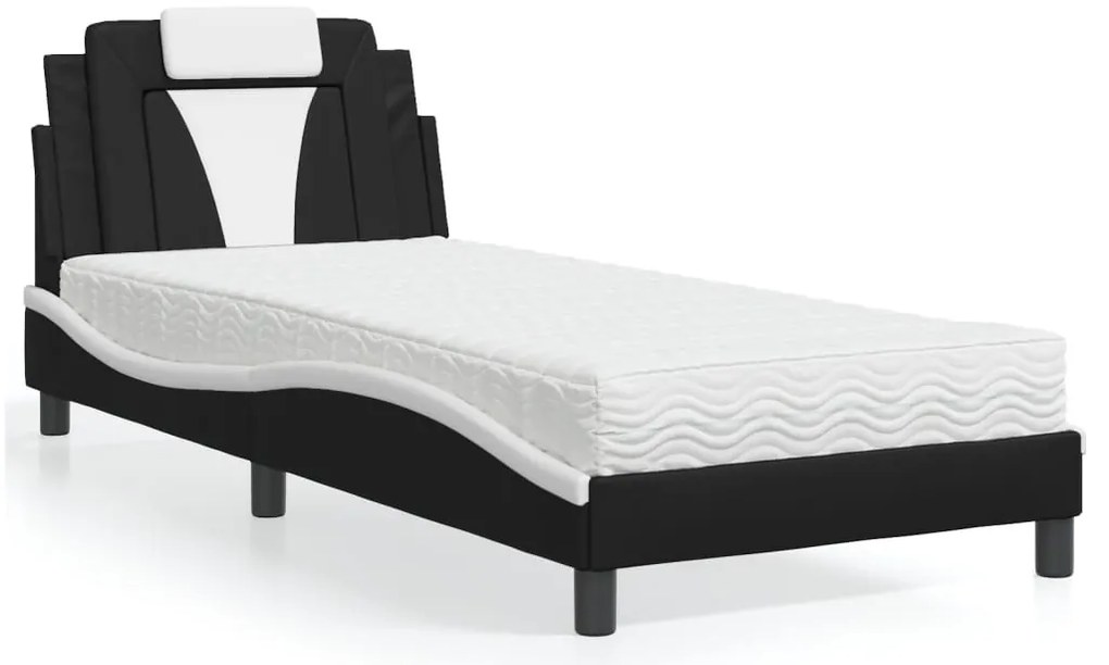 vidaXL Pat cu saltea, negru și alb, 80x200 cm, piele ecologică