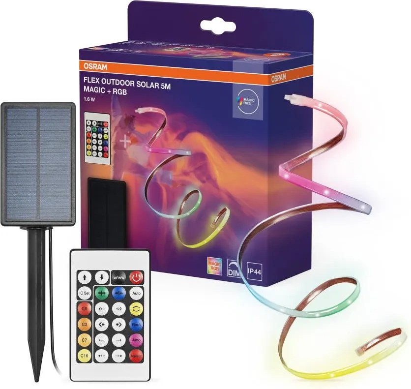 Osram - bandă solară LED RGB reglabilă FLEX MAGIC 5m LED/1,6W/3,7V 2000 mAh IP44 +CU TELECOMANDĂ