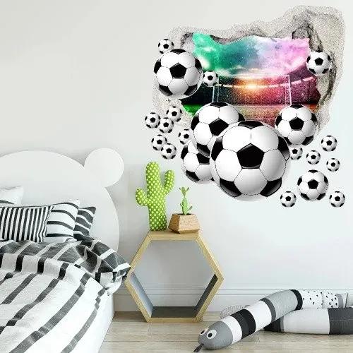 Autocolant de perete mingi de fotbal 3D cu fundal de stadion 100 x 100 cm