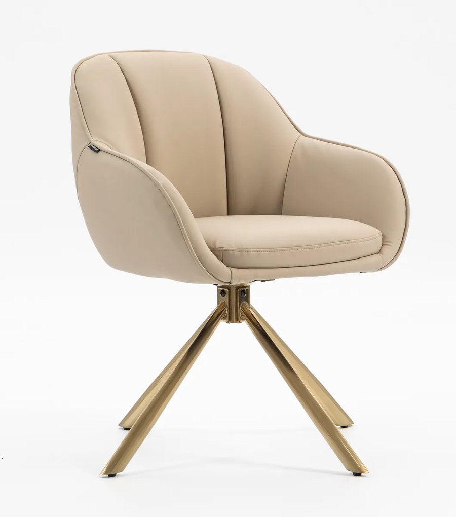 HR2055 BAZĂ STEA Scaun Crem din Piele Ecologica cu Bază Aurie