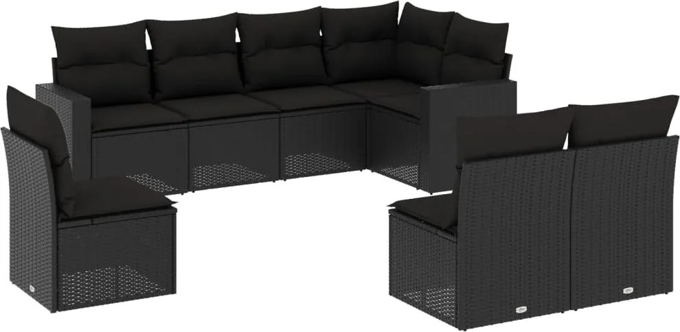 vidaXL Set mobilier de grădină cu perne, 8 piese, negru, poliratan
