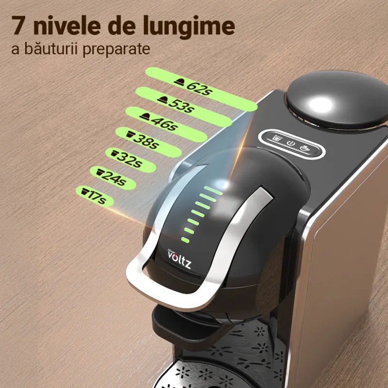 La mâna a doua: Espressor 8in1 Oliver Voltz OV51171K8R, 1450W, 0.8 L, 5 adaptoare, 19 bar, Cafea macinata si capsule, Negru/Argentiu