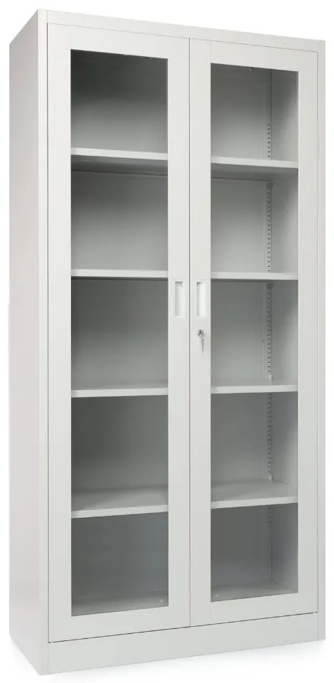 Dulap metalic universal cu ușă din sticlă, 90 x 40 x 185 cm, încuietoare cu cilindru, gri deschis - ral 7035