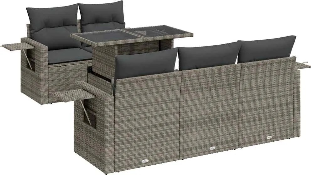 vidaXL Set mobilier grădină cu perne, 6 piese, gri, poliratan