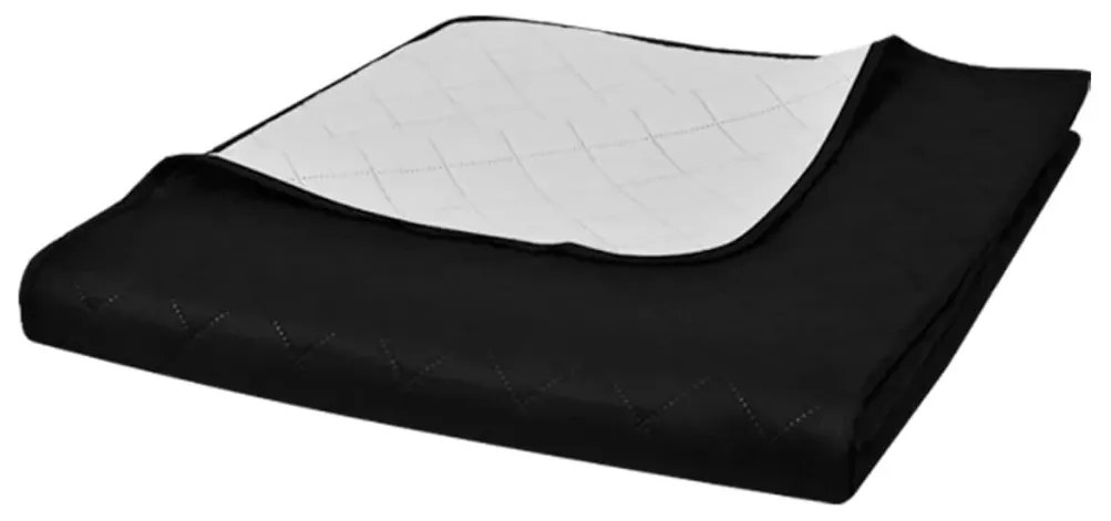 Cuvertură matlasată cu două fețe, negru/alb, 220 x 240 cm