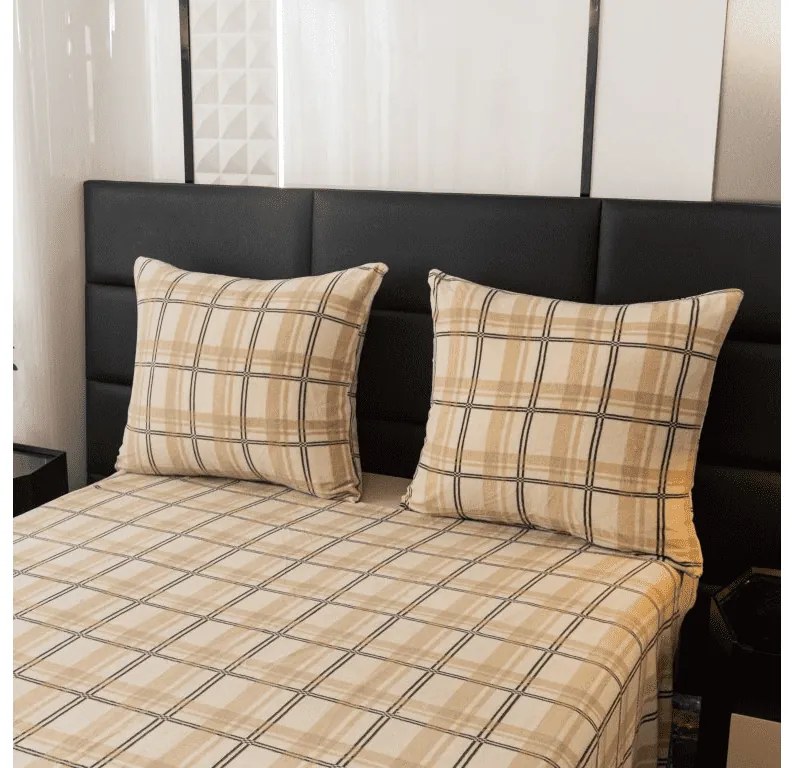 Lenjerie microplus PLAID crem Dimensiune lenjerie de pat: 2 buc 70 x 90 cm | 200 x 220 cm