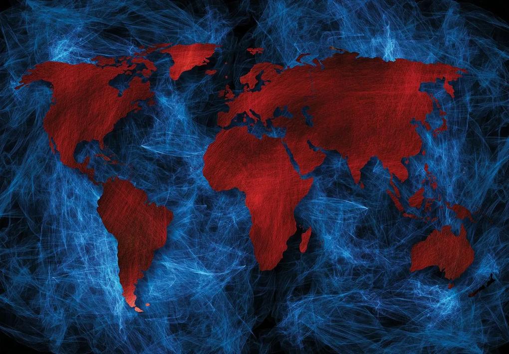 Fototapet - Harta roșie a lumii fundal albastru (254x184 cm), în 8 de alte dimensiuni noi