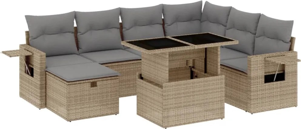vidaXL Set canapele de grădină, 8 piese, cu perne, bej, poliratan