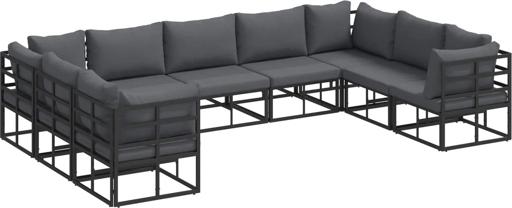 vidaXL Set de canapele pentru grădină cu pernă 9 pcs Negru Aluminiu