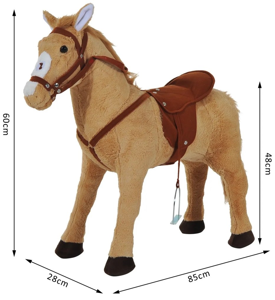 HOMCOM Cal balansoar din pluș pentru copil de la 2 ani, cu efecte sonore, șa și bride 85 cm (lungime) bej | Aosom Romania