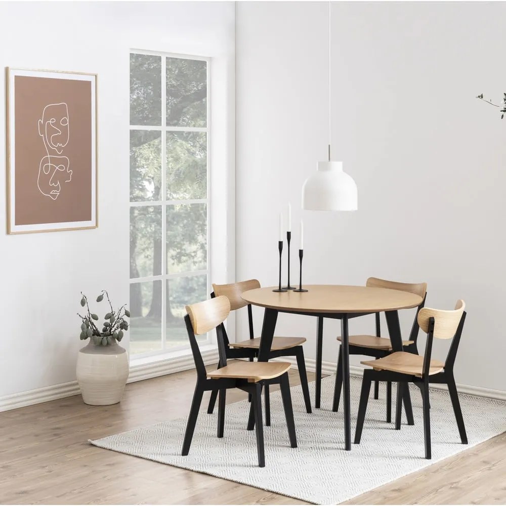 Scaun de dining negru/în culoare naturală cu aspect de lemn de stejar Roxby – Actona