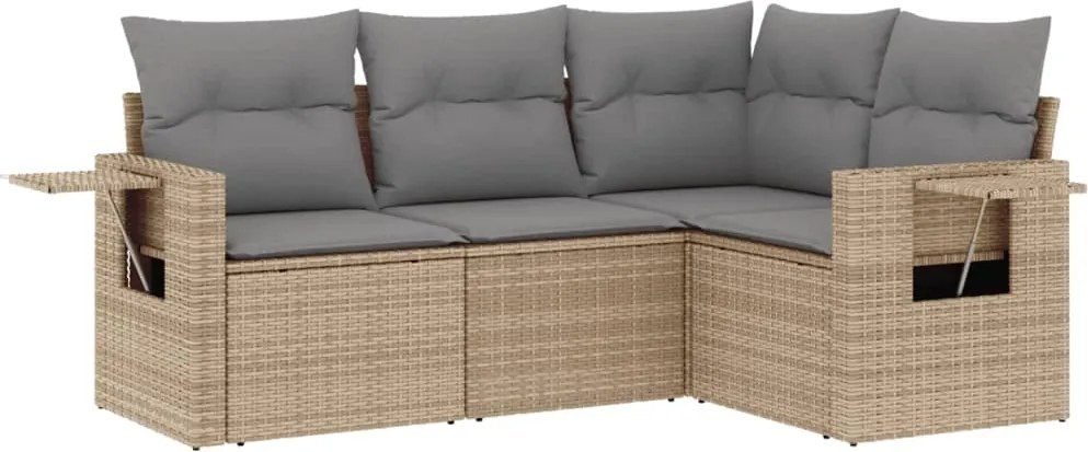 vidaXL Set canapele de grădină, 4 piese, cu perne, bej, poliratan