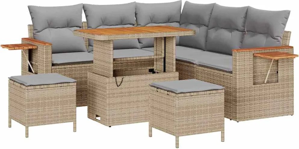 vidaXL Set de canapele pentru grădină 8 pcs Beige și gri deschis