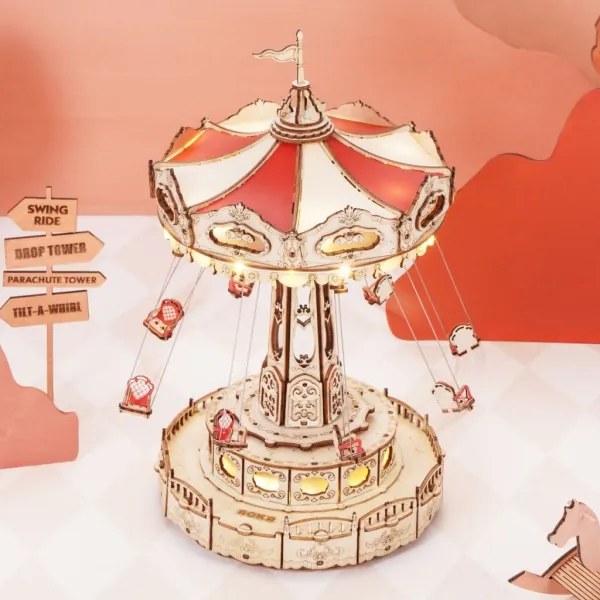 Puzzle 3D cutiuță muzicală, carusel cu lanț RoboTime