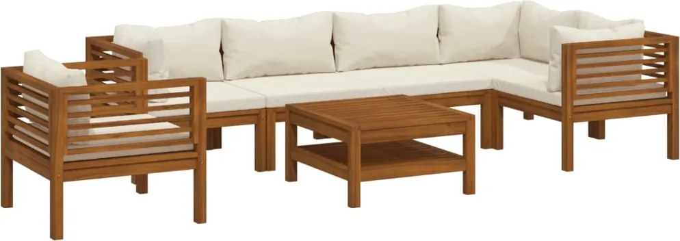 vidaXL Set mobilier grădină cu perne crem, 7 piese, lemn masiv acacia
