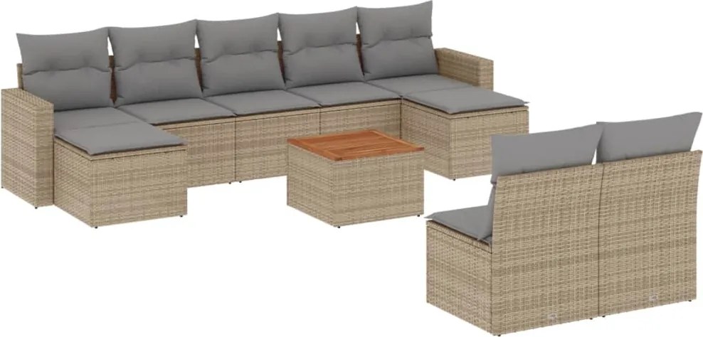 vidaXL Set canapele de grădină cu perne, 10 piese, bej, poliratan