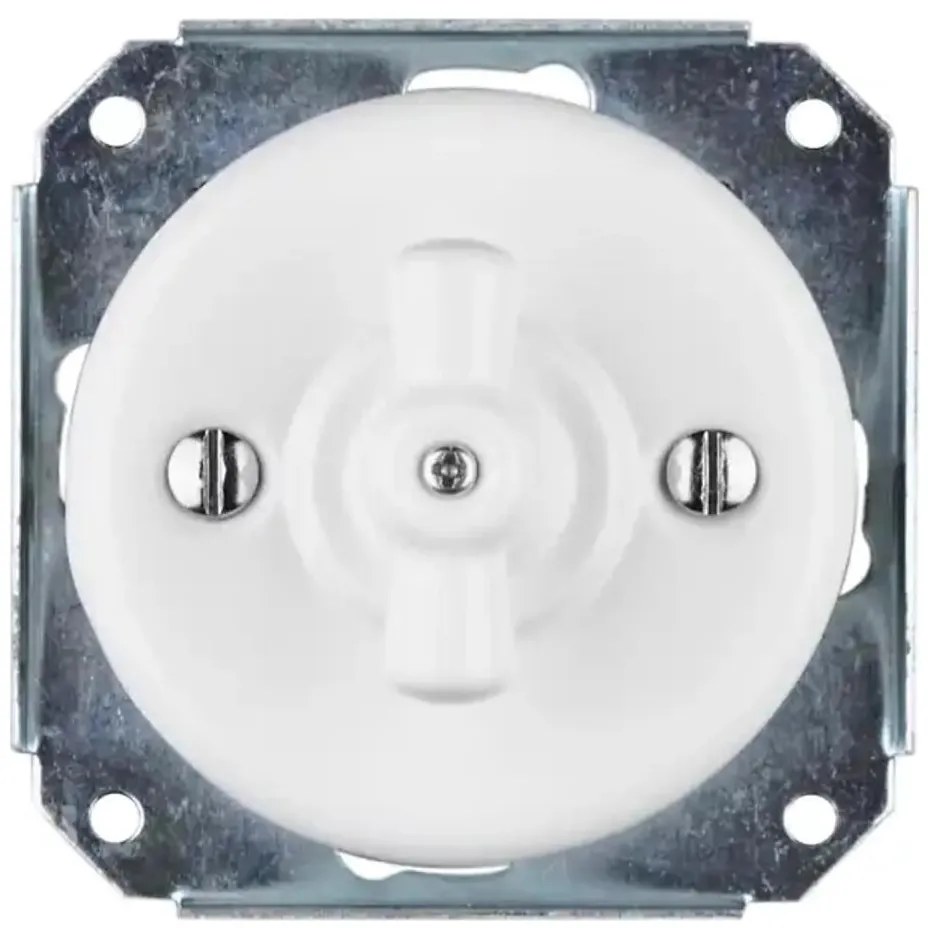 Bohemia-Design - Întrerupător retro rotativ din porțelan, fără ramă, nr. 1, alb