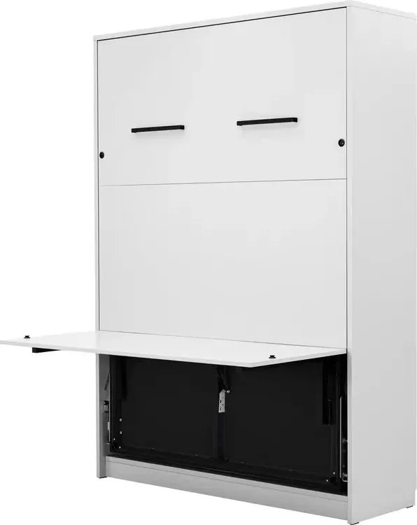 Pat rabatabil Basic 140x200 vertical cu masă de scris- alb mat