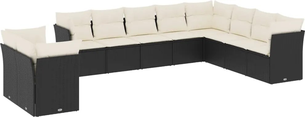vidaXL Set canapele de grădină cu perne, 10 piese, negru, poliratan
