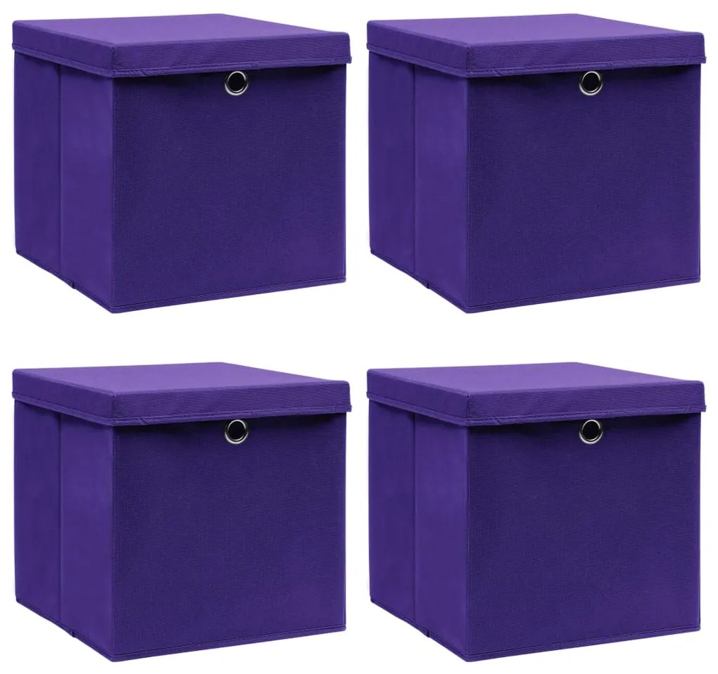 vidaXL Cutii depozitare cu capace, 4 buc., violet, 32x32x32 cm, textil