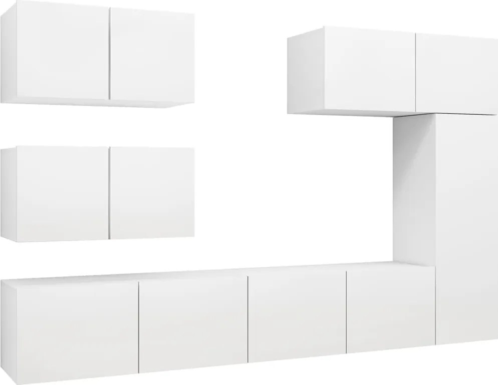 vidaXL Set dulapuri TV, 6 piese, alb, lemn prelucrat