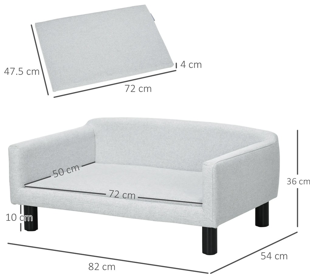 PawHut Canapea pentru Câini cu Pernă, Brațe și Spătar Gri Deschis | Aosom Romania