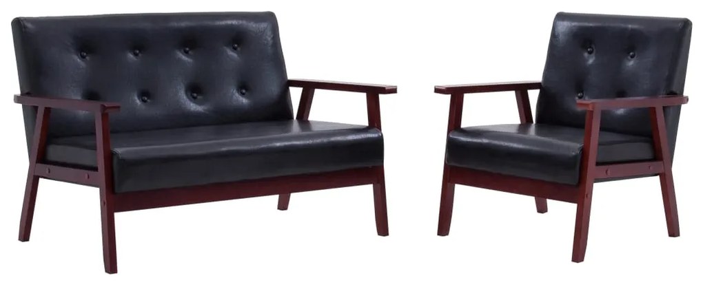 278395 vidaXL Set canapea, 2 piese, negru, piele artificială