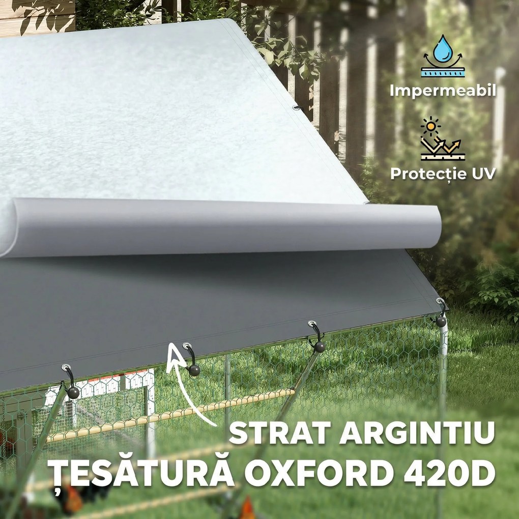 PawHut Coteț pentru Găini cu Copertină Impermeabilă și Rezistentă la UV, 300x200x195 cm, Argintiu | Aosom Romania